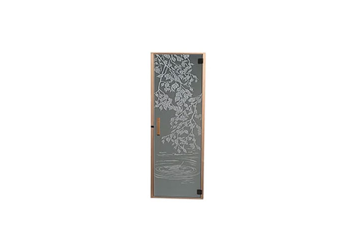Etched all-glass door -  leaves over water  24x80