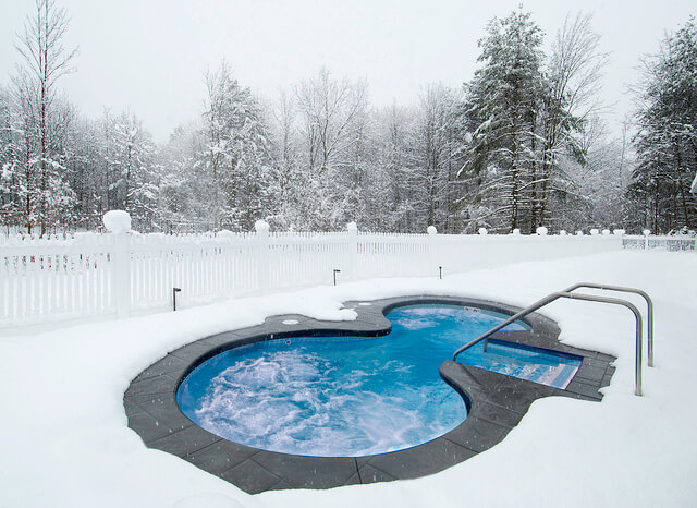 hot tub in winter snow