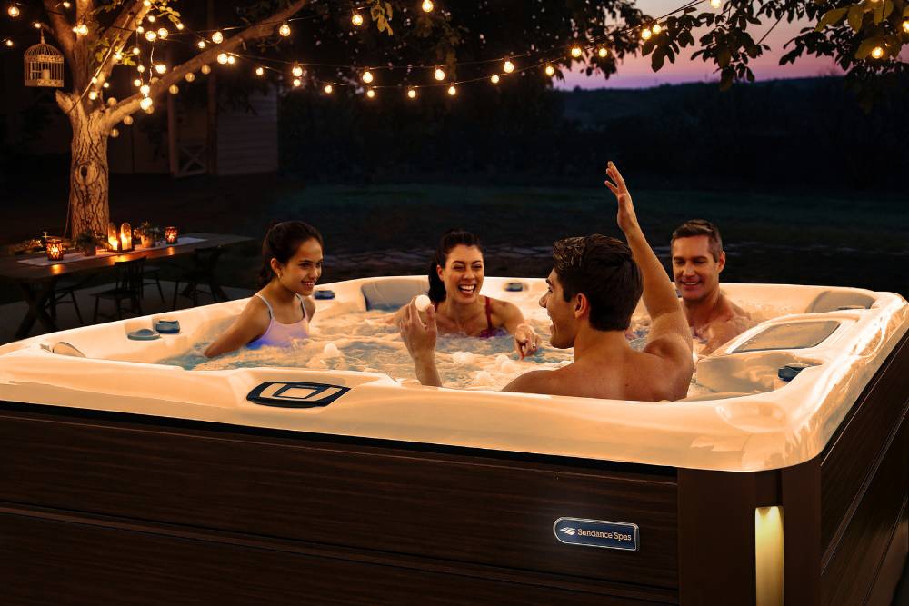 Family Enjoying Sundance Hot Tub | Seating Guide: Lounge vs. Open Seating | Great Bay Spa & Sauna