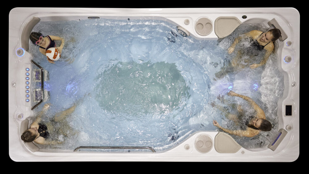A family at a hot tub party.